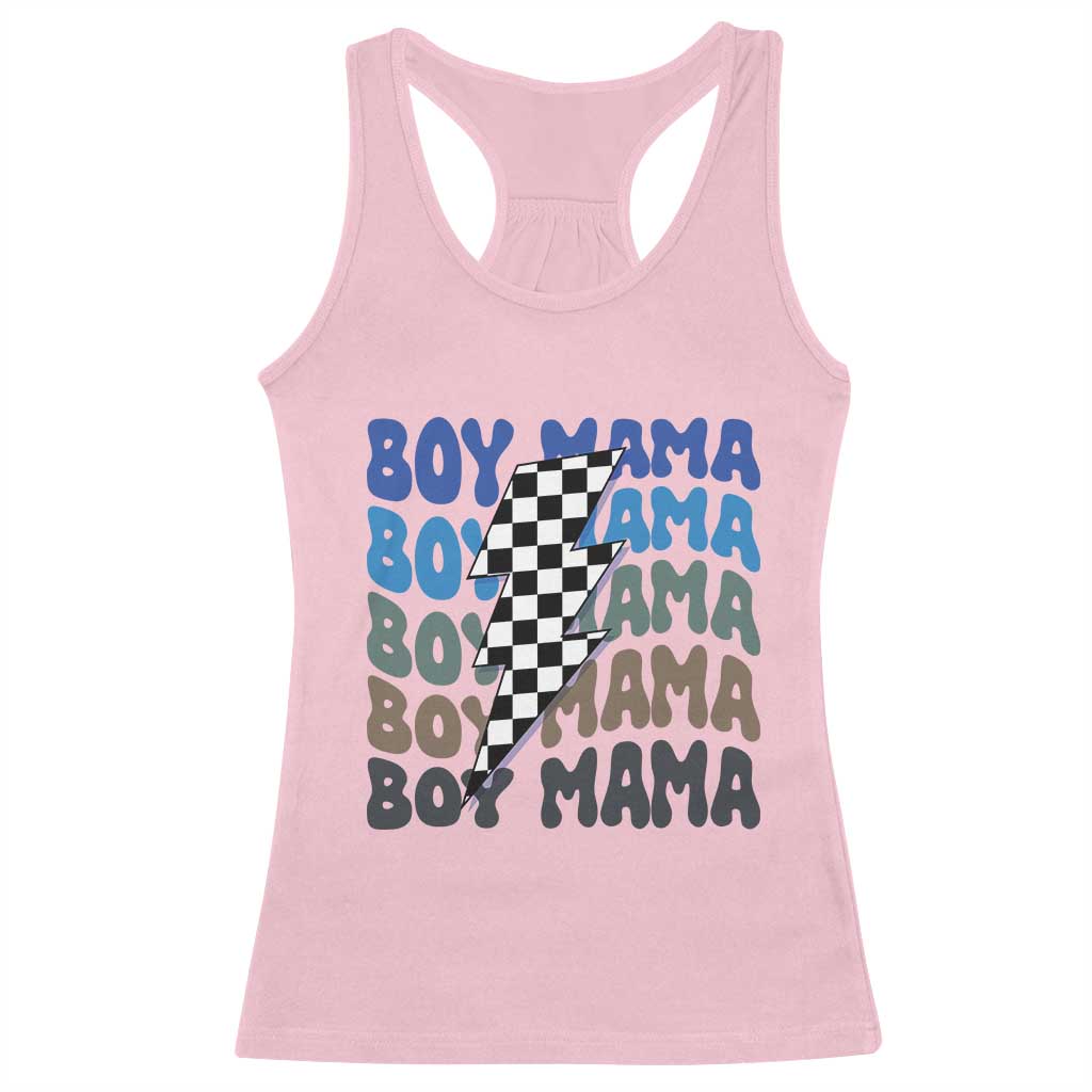 Funny Boy Mama Racerback Tank Top Mother's Day Checkered Lightning Bolt