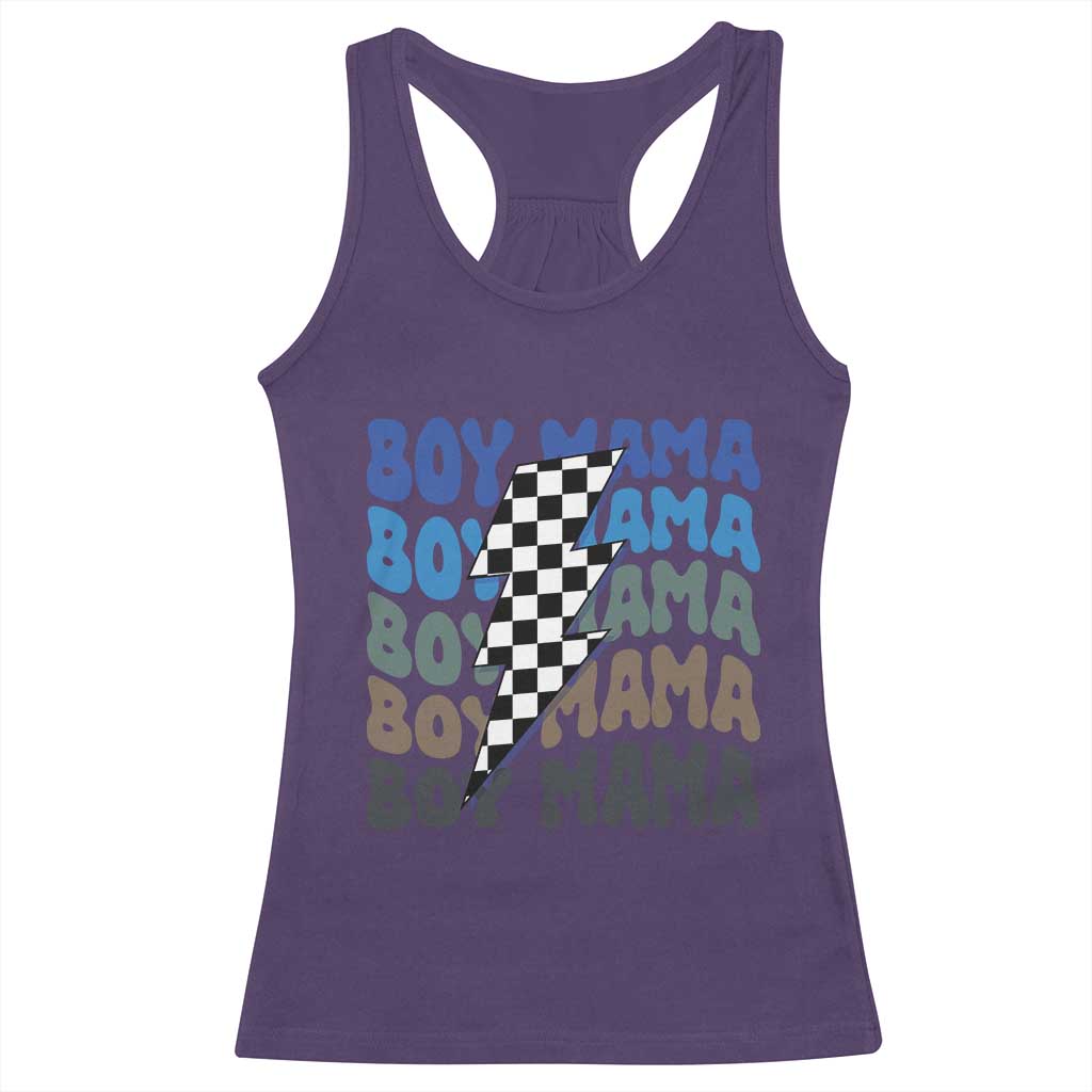 Funny Boy Mama Racerback Tank Top Mother's Day Checkered Lightning Bolt