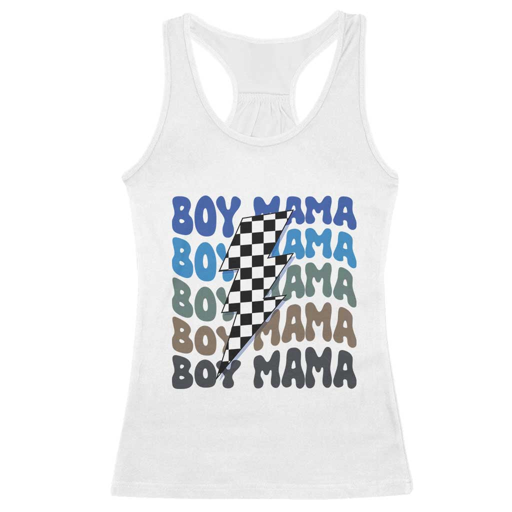 Funny Boy Mama Racerback Tank Top Mother's Day Checkered Lightning Bolt