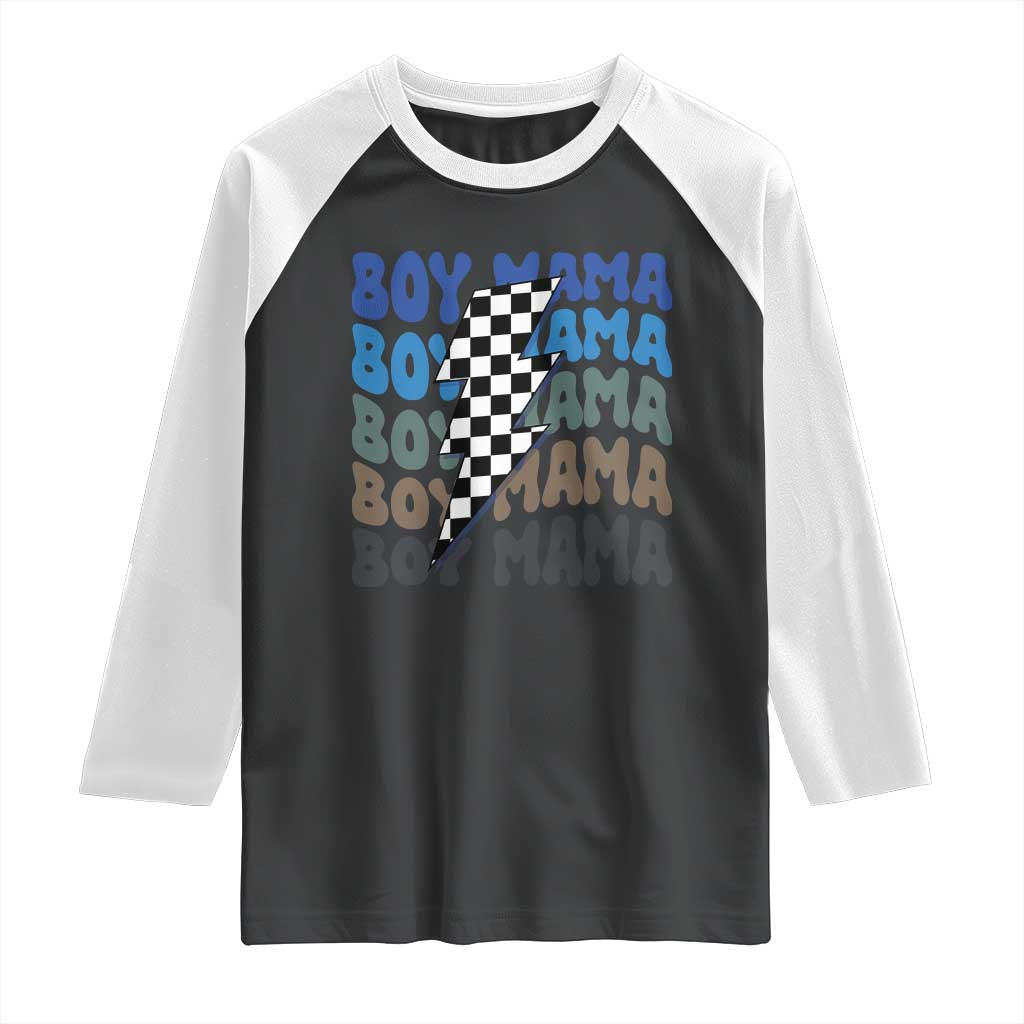 Funny Boy Mama Raglan Shirt Mother's Day Checkered Lightning Bolt