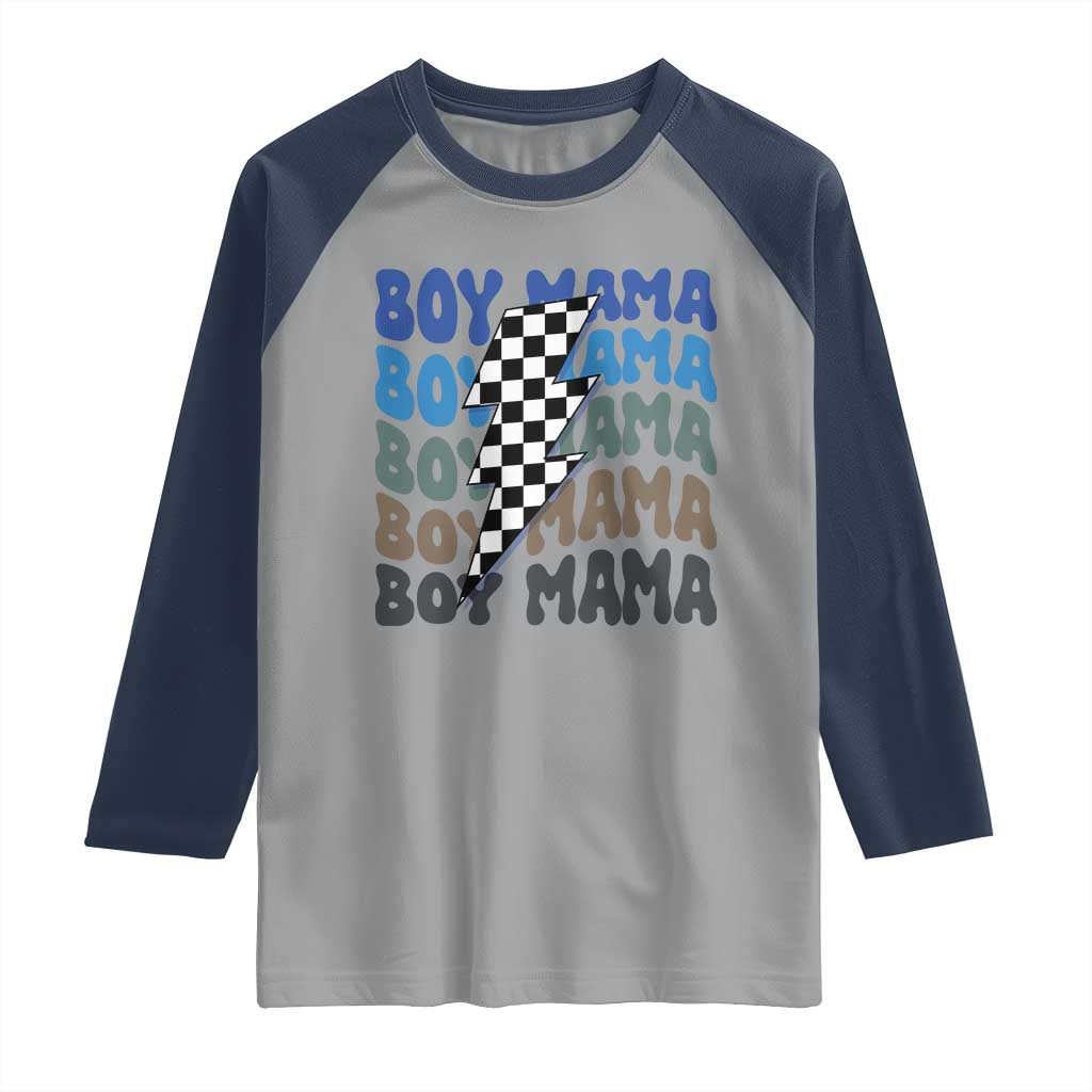 Funny Boy Mama Raglan Shirt Mother's Day Checkered Lightning Bolt