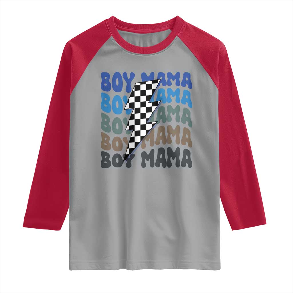 Funny Boy Mama Raglan Shirt Mother's Day Checkered Lightning Bolt