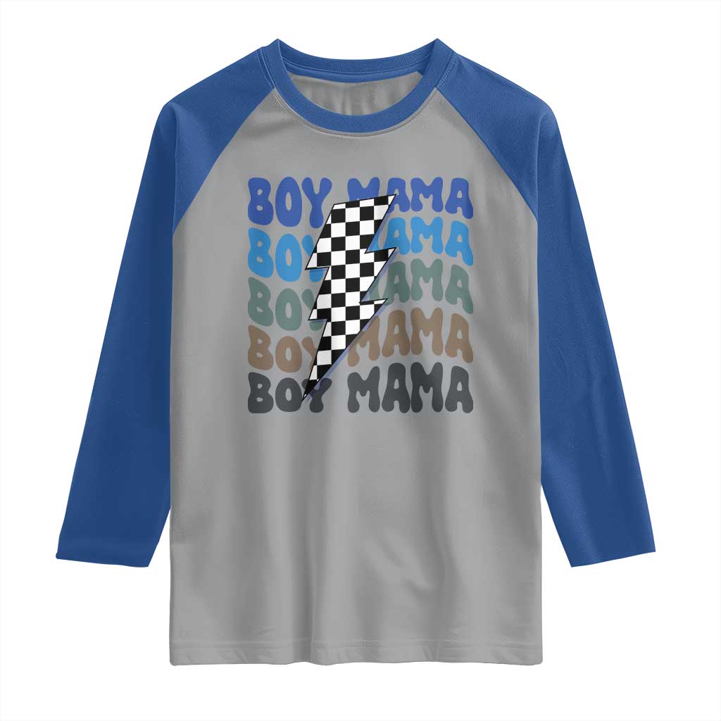 Funny Boy Mama Raglan Shirt Mother's Day Checkered Lightning Bolt