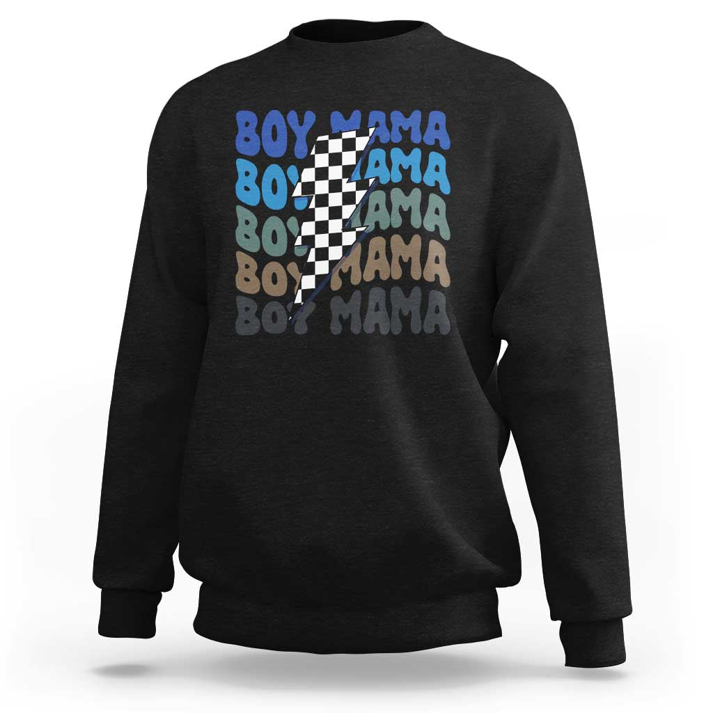 Funny Boy Mama Sweatshirt Mother's Day Checkered Lightning Bolt