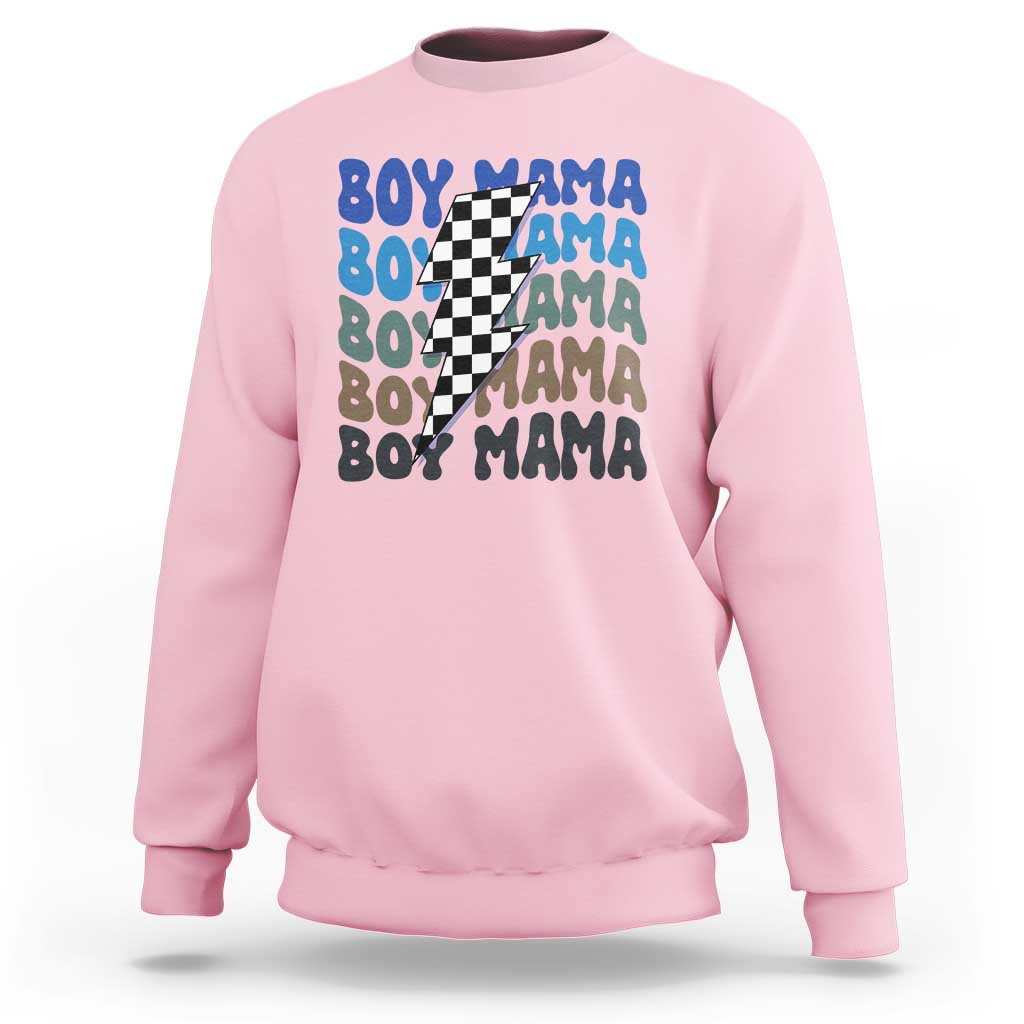Funny Boy Mama Sweatshirt Mother's Day Checkered Lightning Bolt