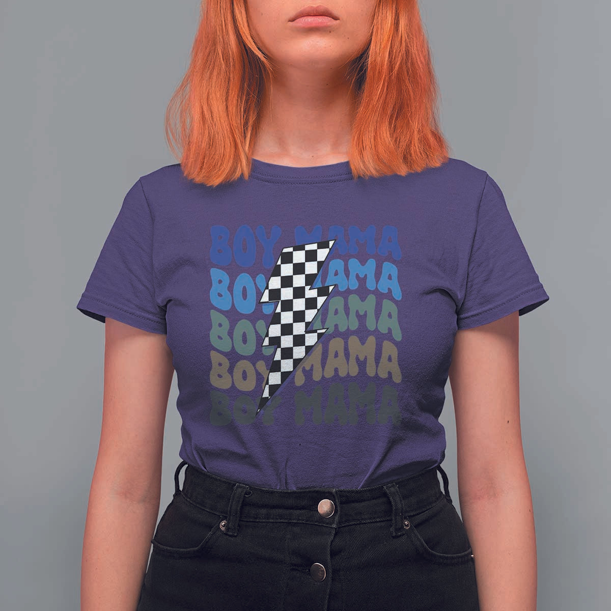 Funny Boy Mama T Shirt For Women Mother's Day Checkered Lightning Bolt