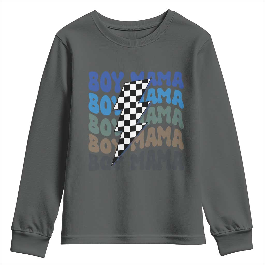 Funny Boy Mama Youth Sweatshirt Mother's Day Checkered Lightning Bolt