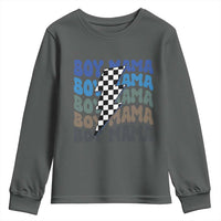 Funny Boy Mama Youth Sweatshirt Mother's Day Checkered Lightning Bolt