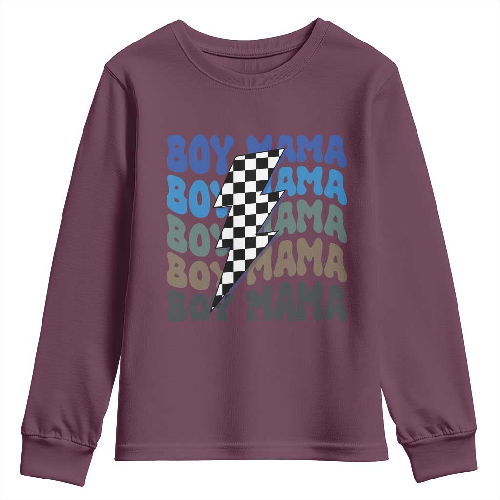 Funny Boy Mama Youth Sweatshirt Mother's Day Checkered Lightning Bolt