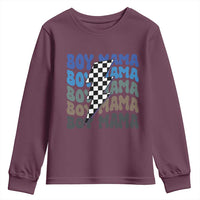 Funny Boy Mama Youth Sweatshirt Mother's Day Checkered Lightning Bolt