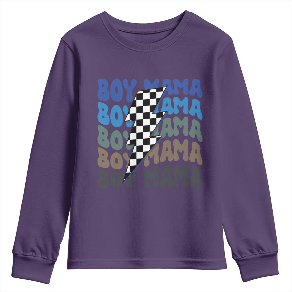 Funny Boy Mama Youth Sweatshirt Mother's Day Checkered Lightning Bolt