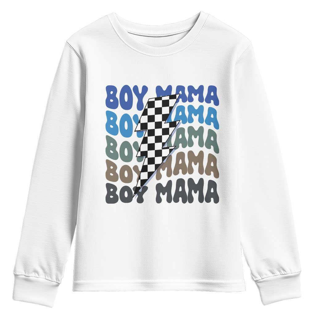 Funny Boy Mama Youth Sweatshirt Mother's Day Checkered Lightning Bolt