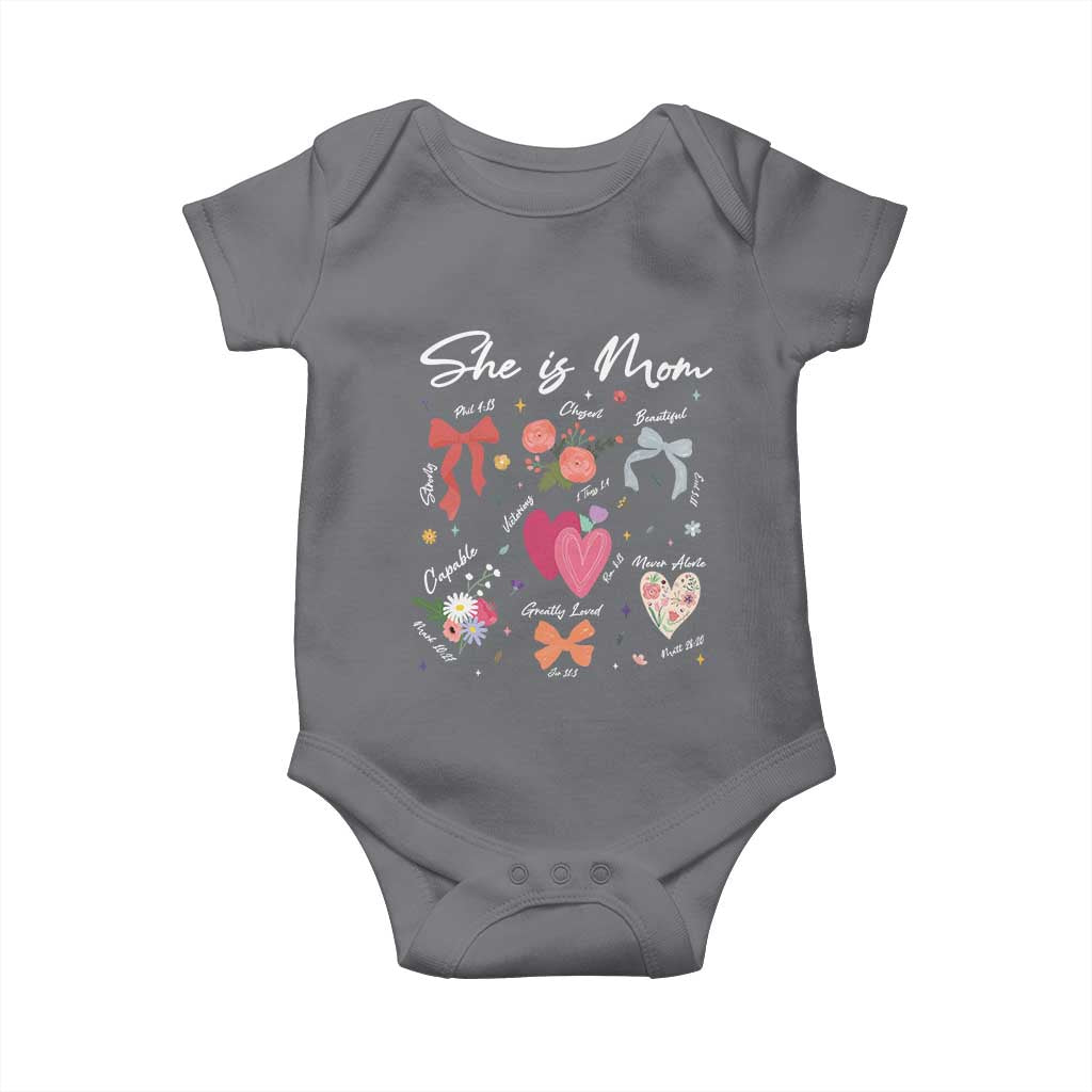 Mama Christian Religious Baby Onesie She Is Mom Mother's Day Jesus Flowers Bow