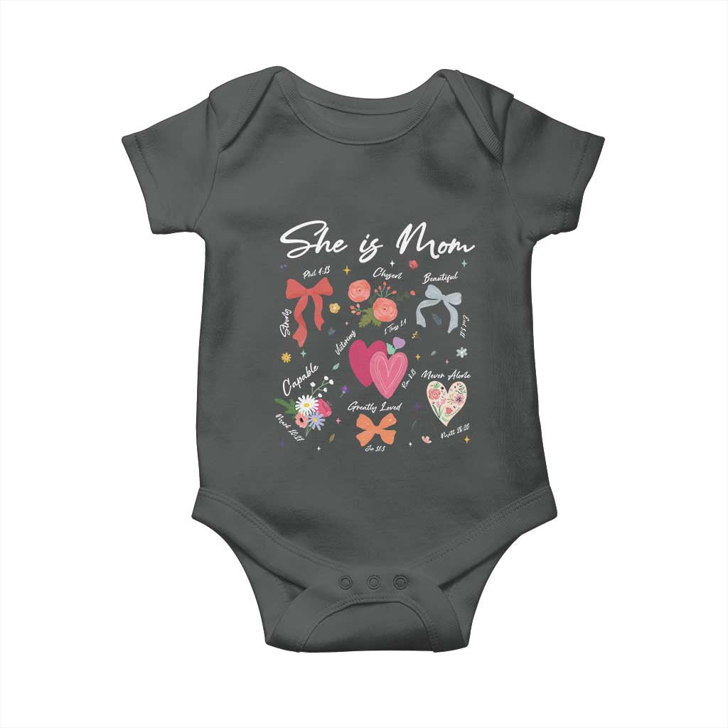 Mama Christian Religious Baby Onesie She Is Mom Mother's Day Jesus Flowers Bow