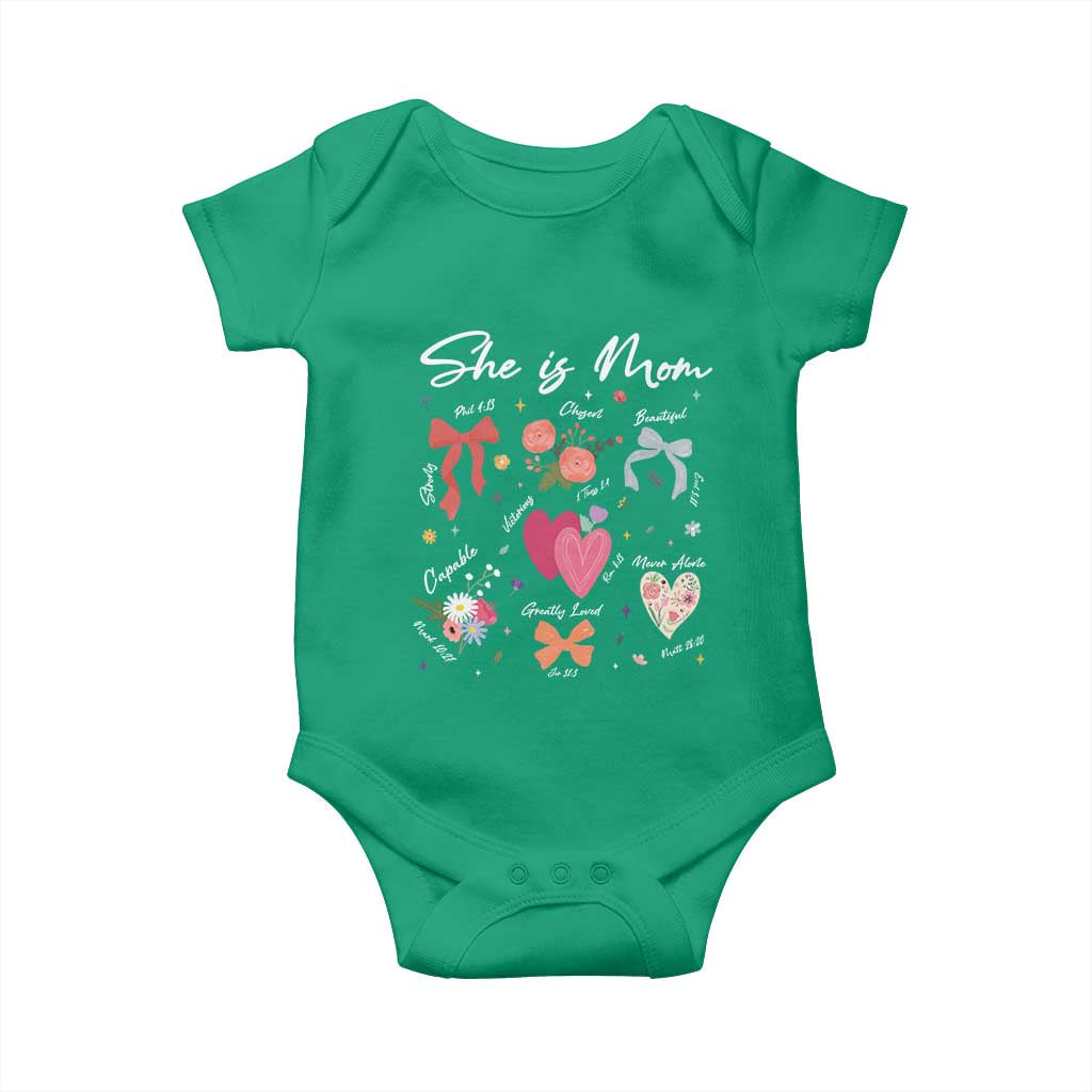 Mama Christian Religious Baby Onesie She Is Mom Mother's Day Jesus Flowers Bow