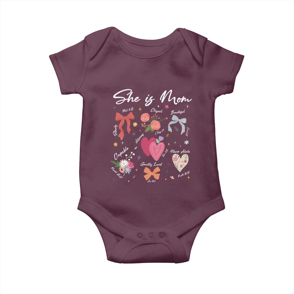 Mama Christian Religious Baby Onesie She Is Mom Mother's Day Jesus Flowers Bow