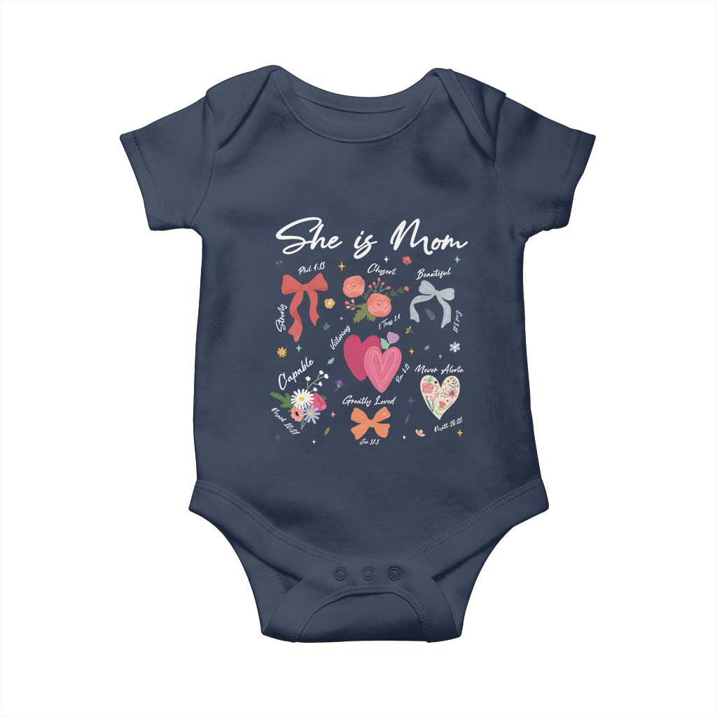 Mama Christian Religious Baby Onesie She Is Mom Mother's Day Jesus Flowers Bow