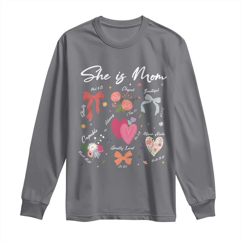 Mama Christian Religious Long Sleeve Shirt She Is Mom Mother's Day Jesus Flowers Bow