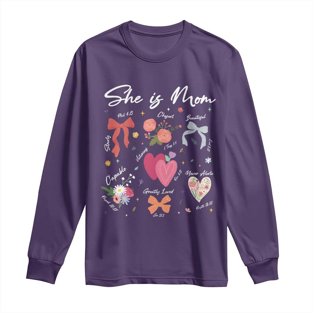 Mama Christian Religious Long Sleeve Shirt She Is Mom Mother's Day Jesus Flowers Bow