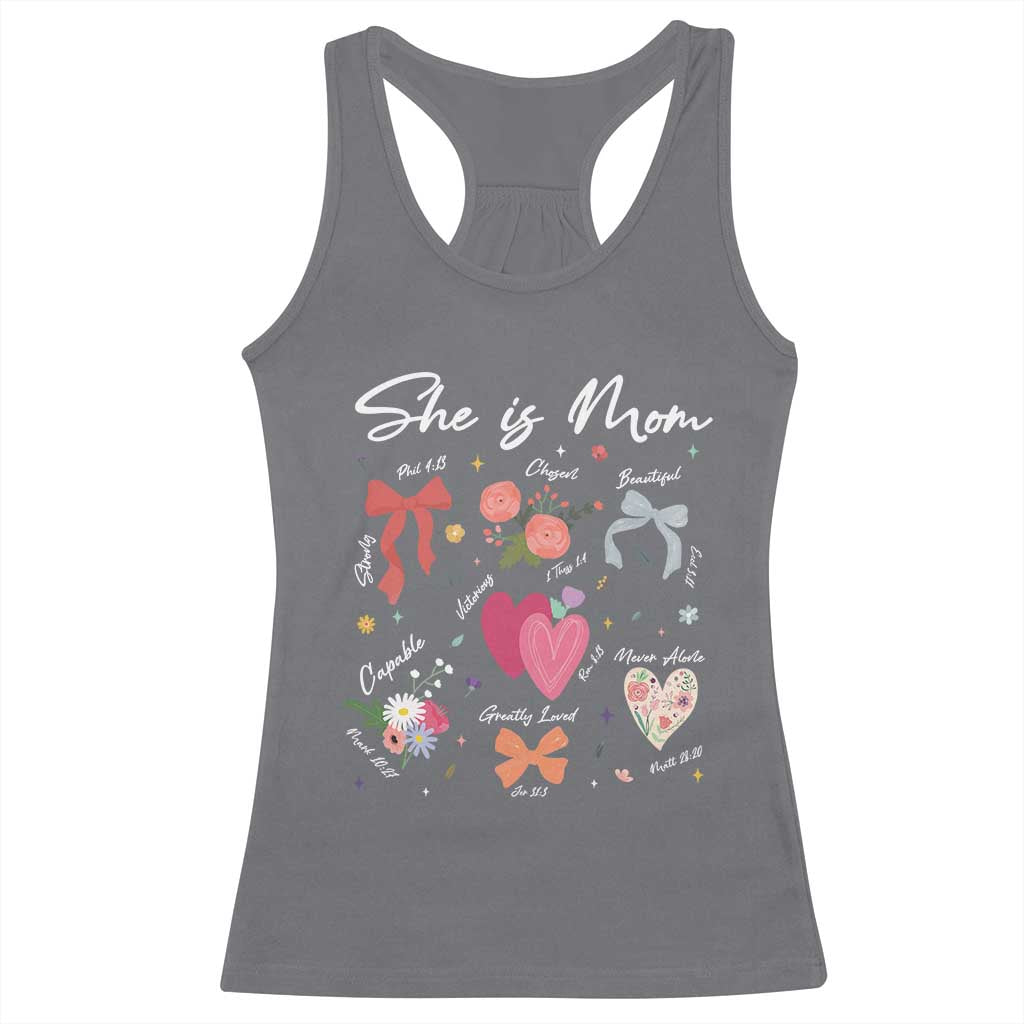 Mama Christian Religious Racerback Tank Top She Is Mom Mother's Day Jesus Flowers Bow