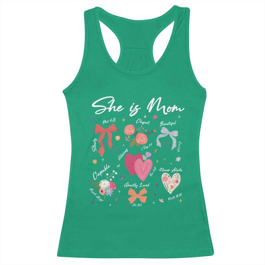 Mama Christian Religious Racerback Tank Top She Is Mom Mother's Day Jesus Flowers Bow