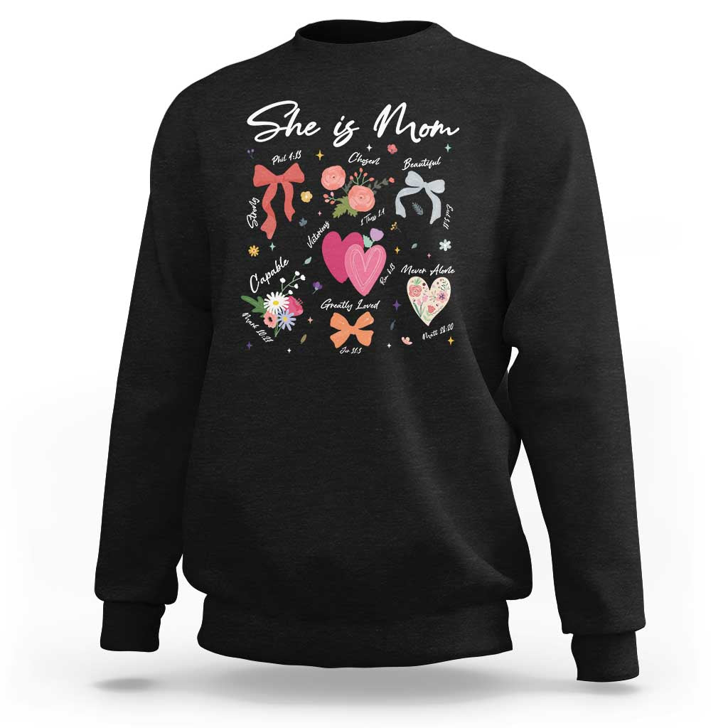 Mama Christian Religious Sweatshirt She Is Mom Mother's Day Jesus Flowers Bow