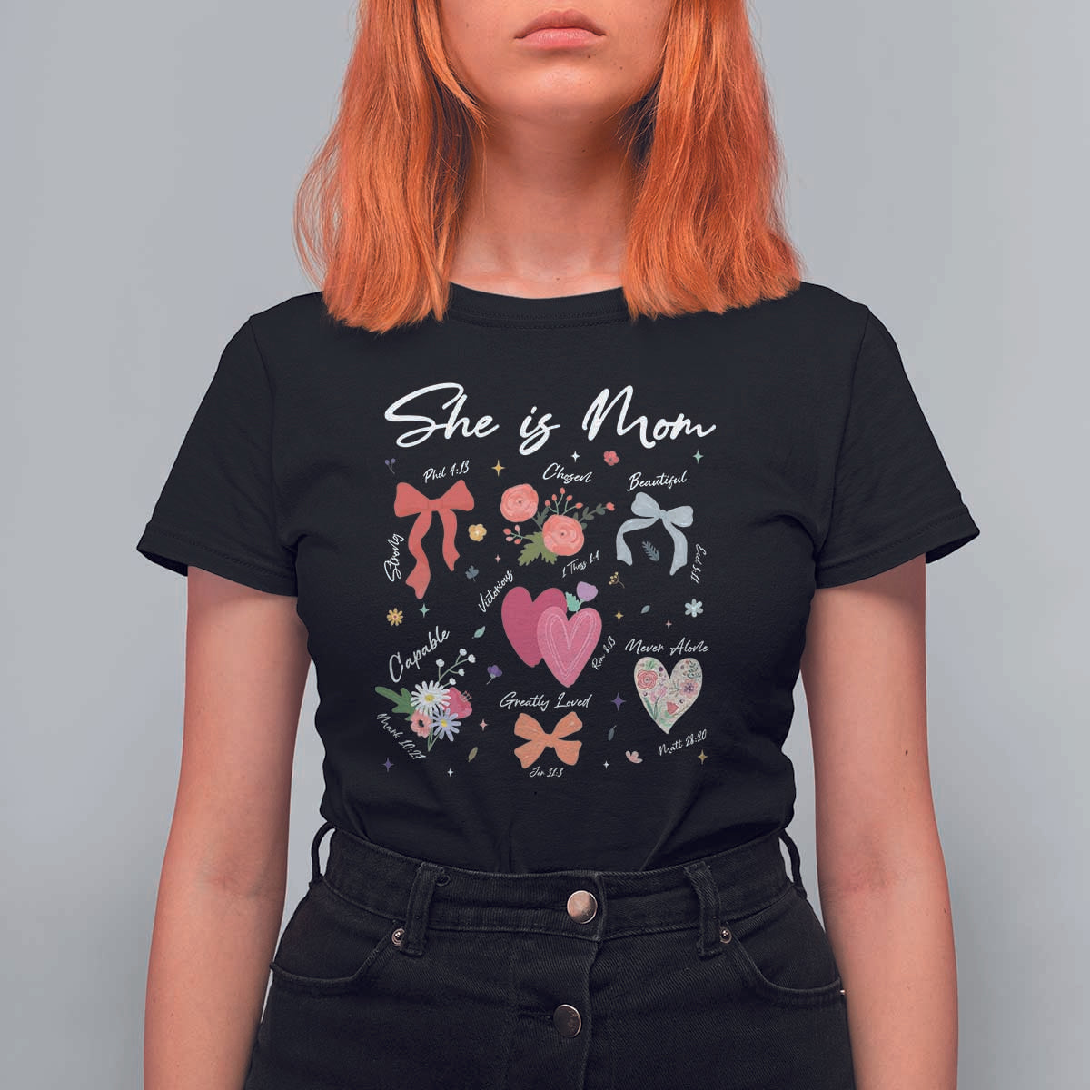 Mama Christian Religious T Shirt For Women She Is Mom Mother's Day Jesus Flowers Bow