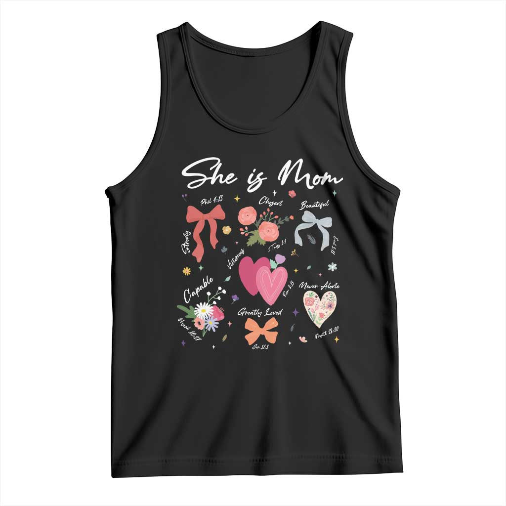Mama Christian Religious Tank Top She Is Mom Mother's Day Jesus Flowers Bow
