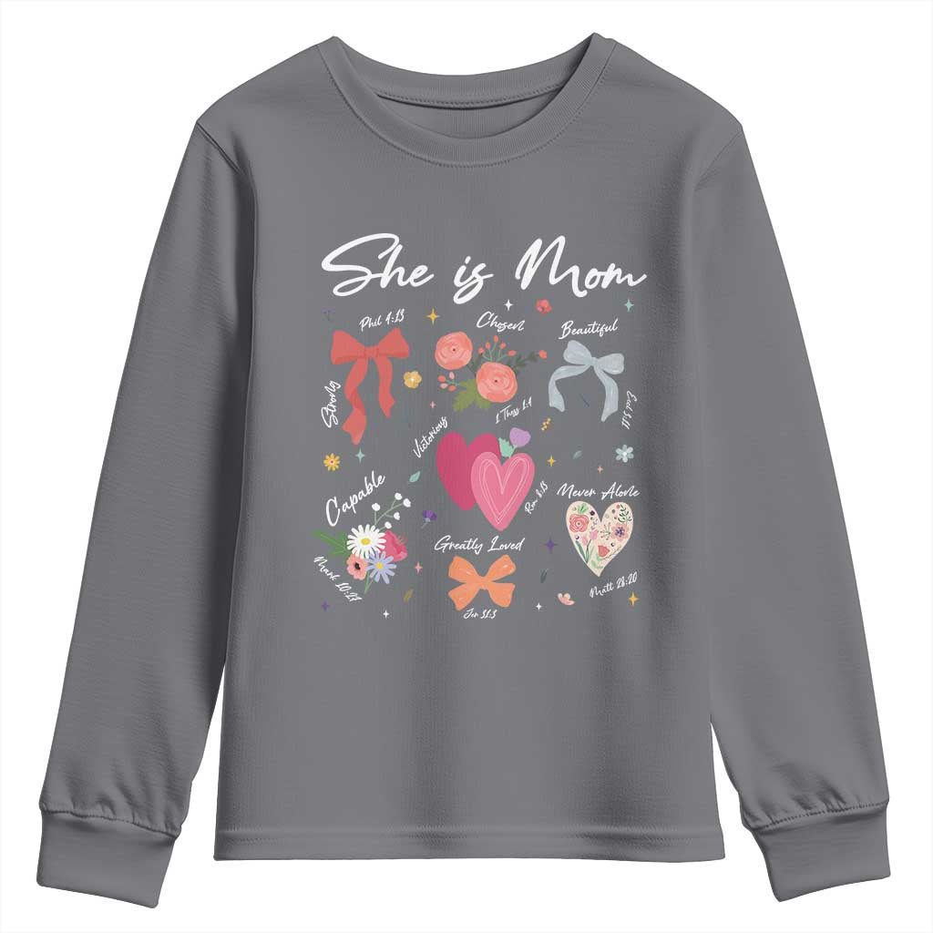 Mama Christian Religious Youth Sweatshirt She Is Mom Mother's Day Jesus Flowers Bow