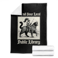 Defend Your Local Public Library Throw Blanket Knight Cat for Fantasy Book Lovers