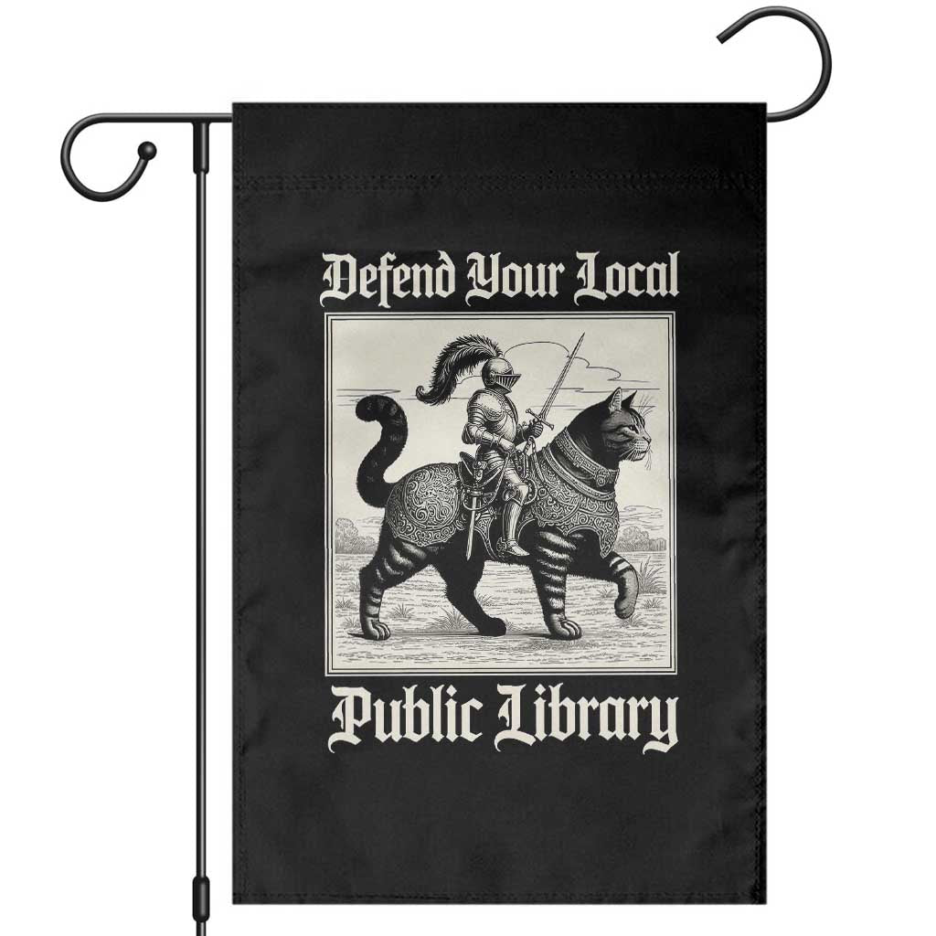 Defend Your Local Public Library Garden Flag Knight Cat for Fantasy Book Lovers
