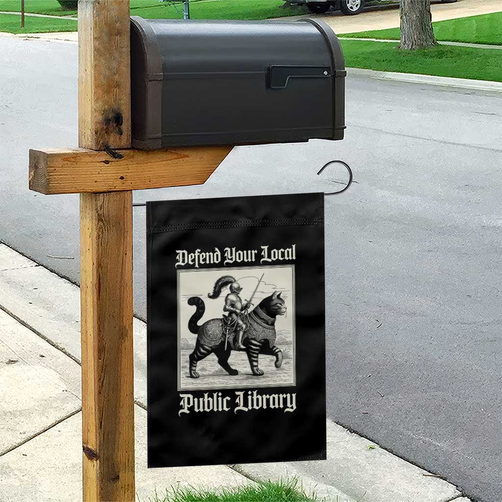 Defend Your Local Public Library Garden Flag Knight Cat for Fantasy Book Lovers