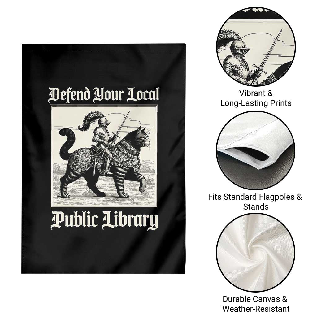 Defend Your Local Public Library Garden Flag Knight Cat for Fantasy Book Lovers