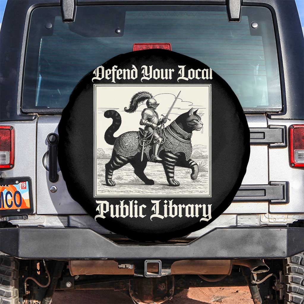 Defend Your Local Public Library Spare Tire Cover Knight Cat for Fantasy Book Lovers