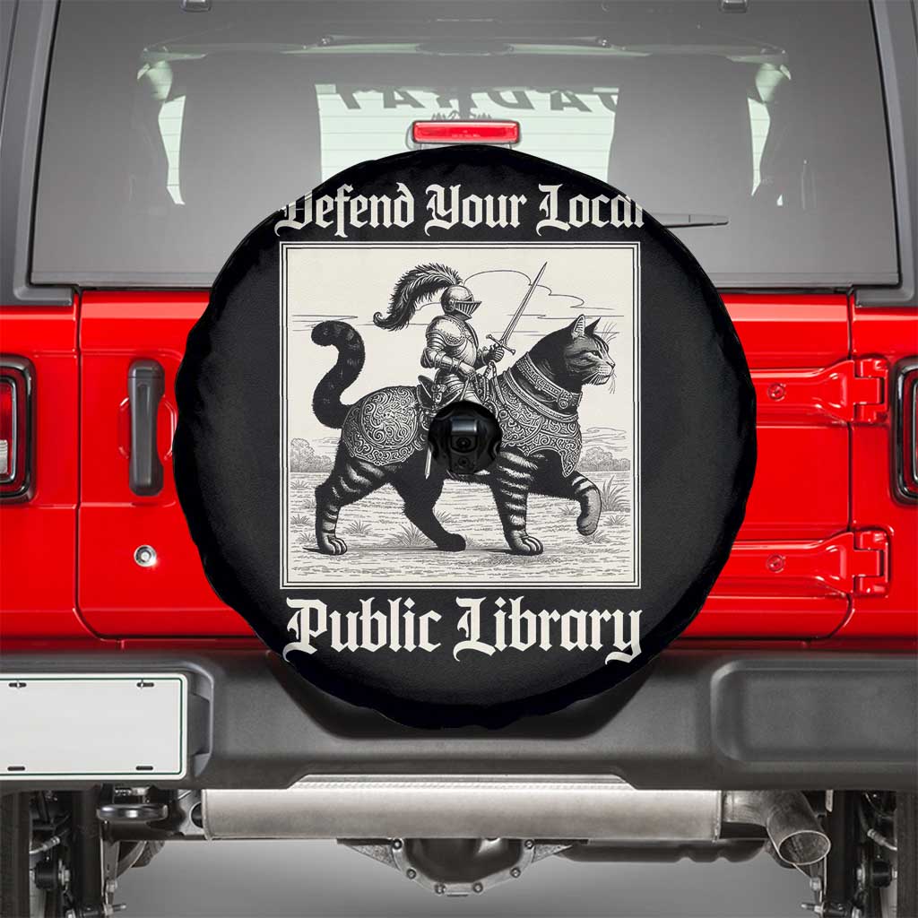 Defend Your Local Public Library Spare Tire Cover Knight Cat for Fantasy Book Lovers