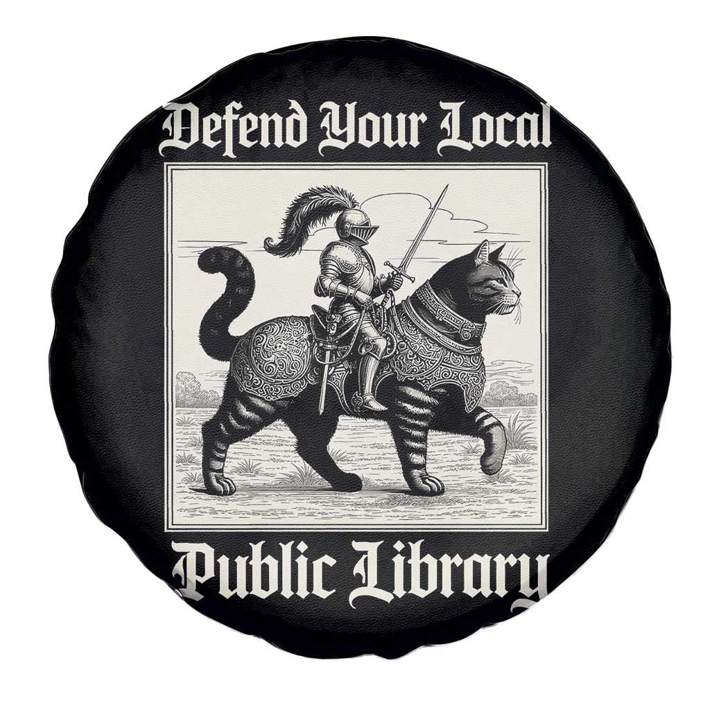 Defend Your Local Public Library Spare Tire Cover Knight Cat for Fantasy Book Lovers
