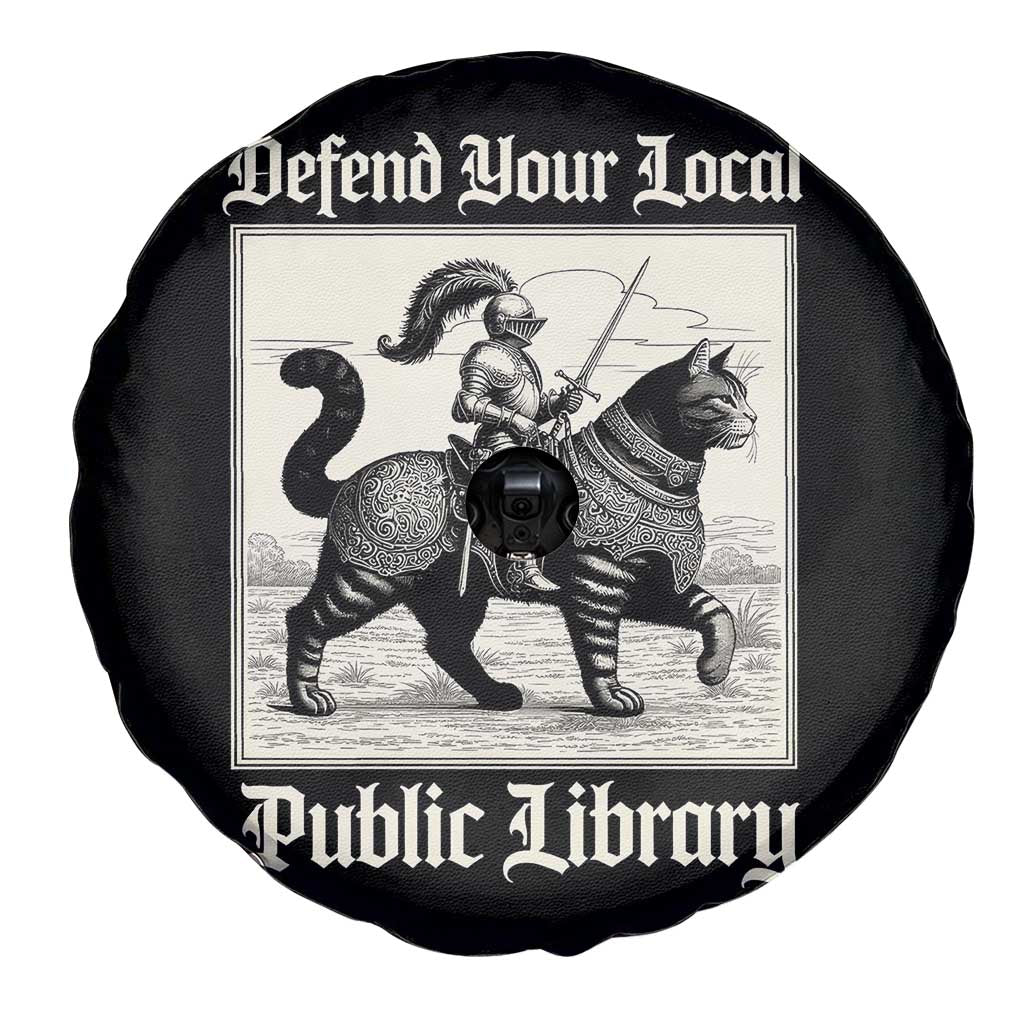 Defend Your Local Public Library Spare Tire Cover Knight Cat for Fantasy Book Lovers