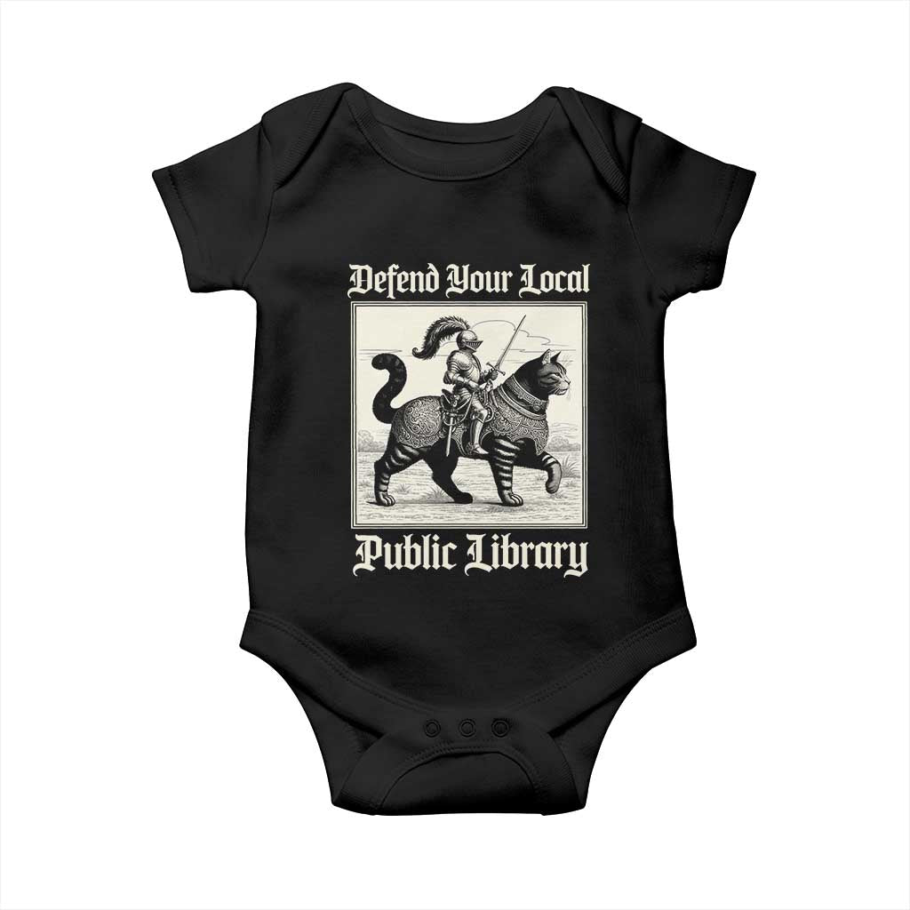 Defend Your Local Public Library Baby Onesie Knight Cat for Fantasy Book Lovers