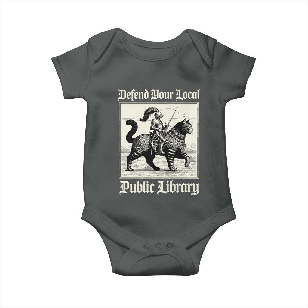 Defend Your Local Public Library Baby Onesie Knight Cat for Fantasy Book Lovers