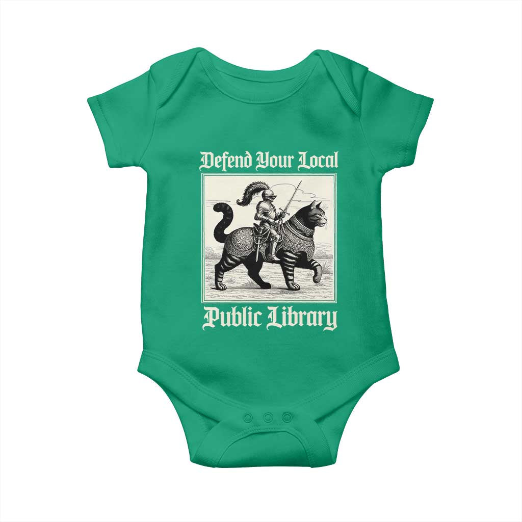 Defend Your Local Public Library Baby Onesie Knight Cat for Fantasy Book Lovers