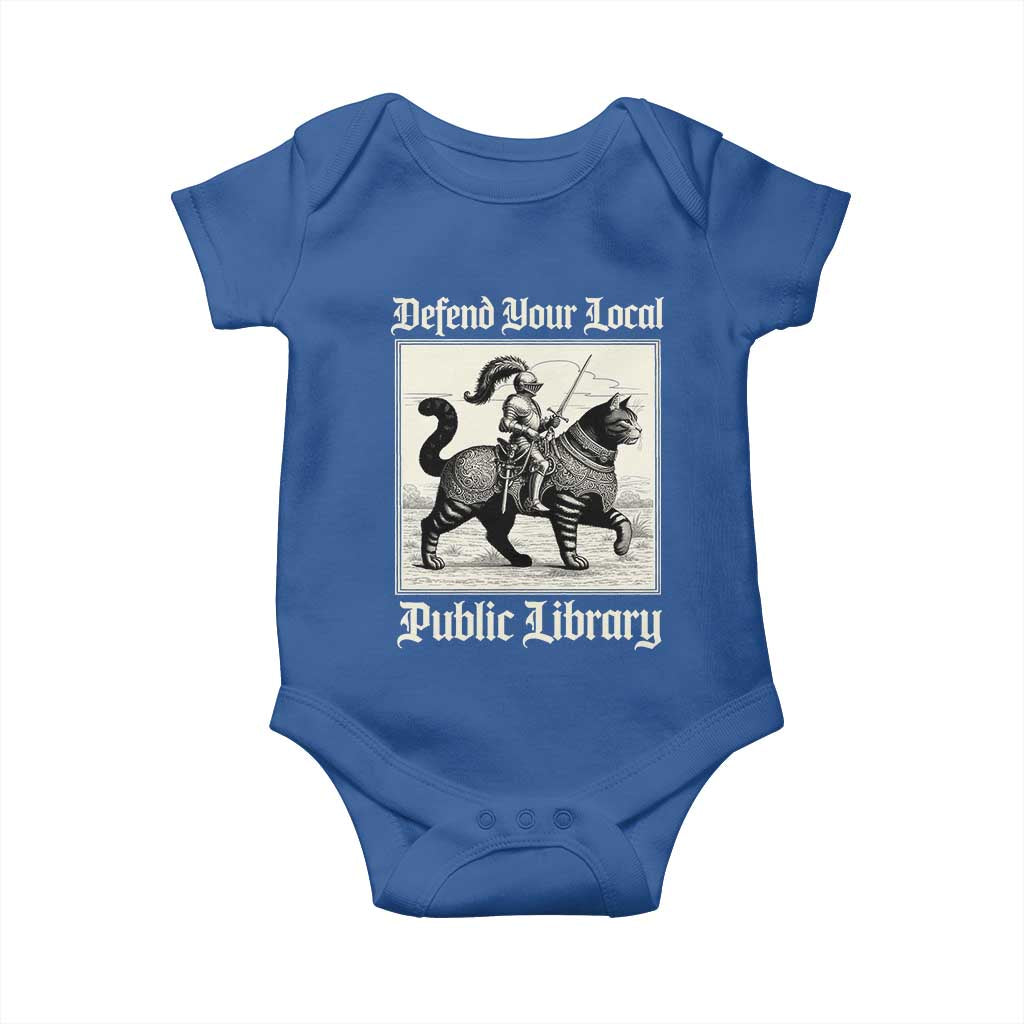 Defend Your Local Public Library Baby Onesie Knight Cat for Fantasy Book Lovers