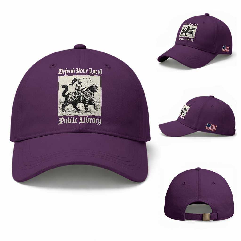 Defend Your Local Public Library Baseball Cap Knight Cat for Fantasy Book Lovers