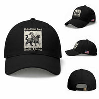 Defend Your Local Public Library Baseball Cap Knight Cat for Fantasy Book Lovers