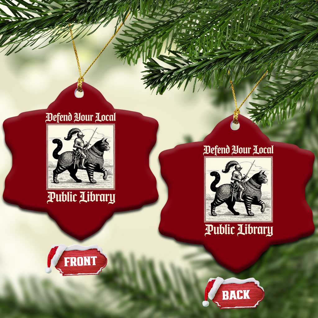 Defend Your Local Public Library Ceramic Ornament Knight Cat for Fantasy Book Lovers