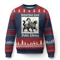 Defend Your Local Public Library Ugly Christmas Sweater Knight Cat for Fantasy Book Lovers