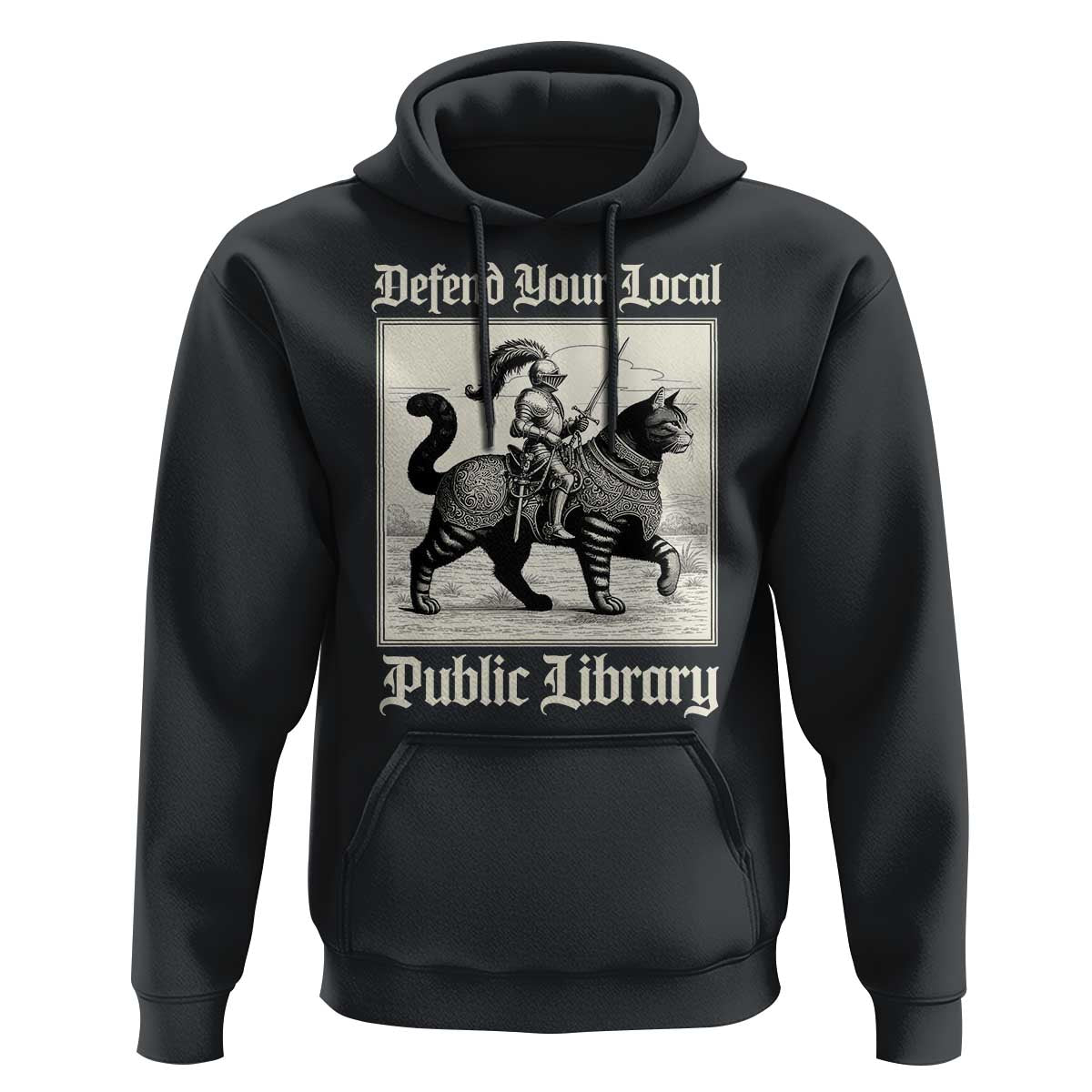 Defend Your Local Public Library Hoodie Knight Cat for Fantasy Book Lovers