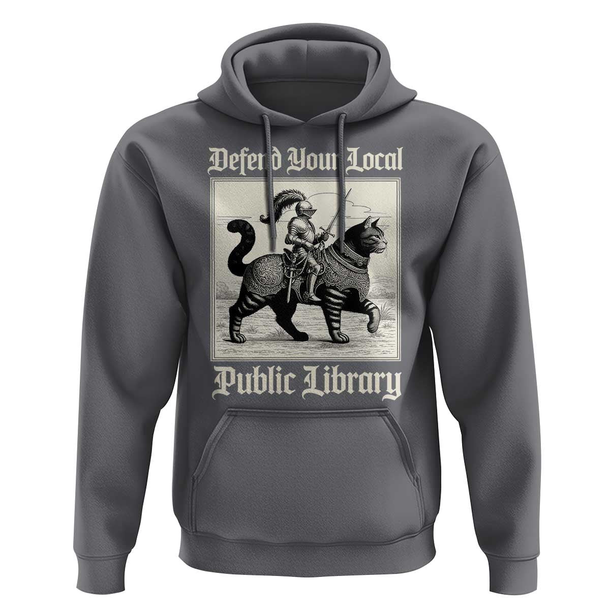 Defend Your Local Public Library Hoodie Knight Cat for Fantasy Book Lovers