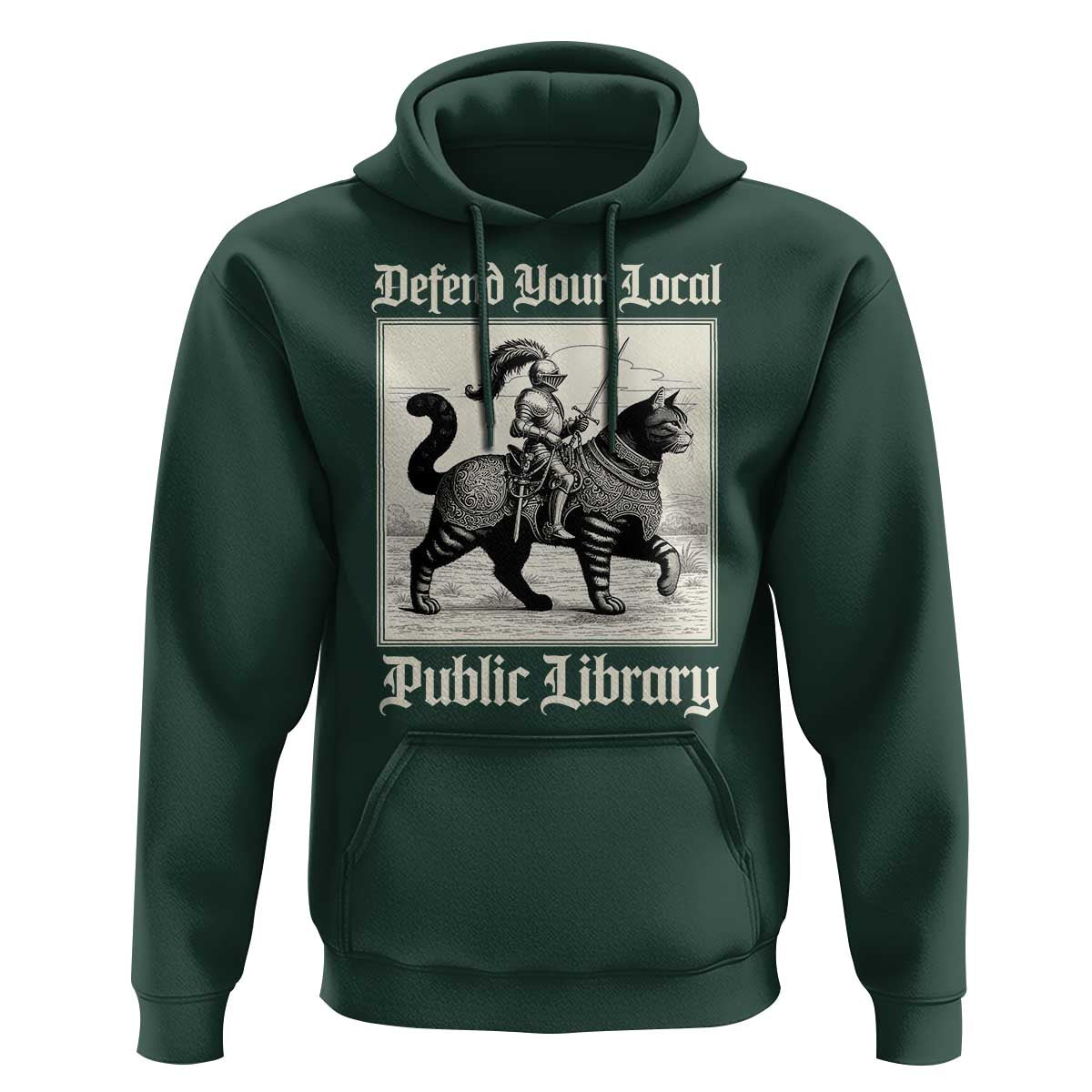 Defend Your Local Public Library Hoodie Knight Cat for Fantasy Book Lovers