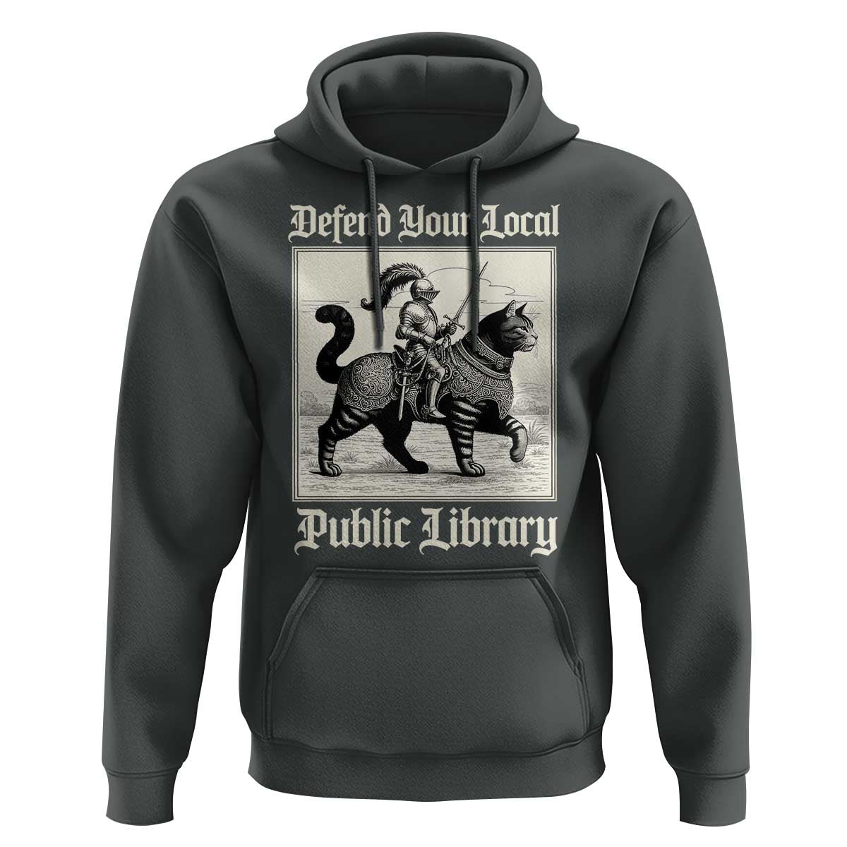 Defend Your Local Public Library Hoodie Knight Cat for Fantasy Book Lovers