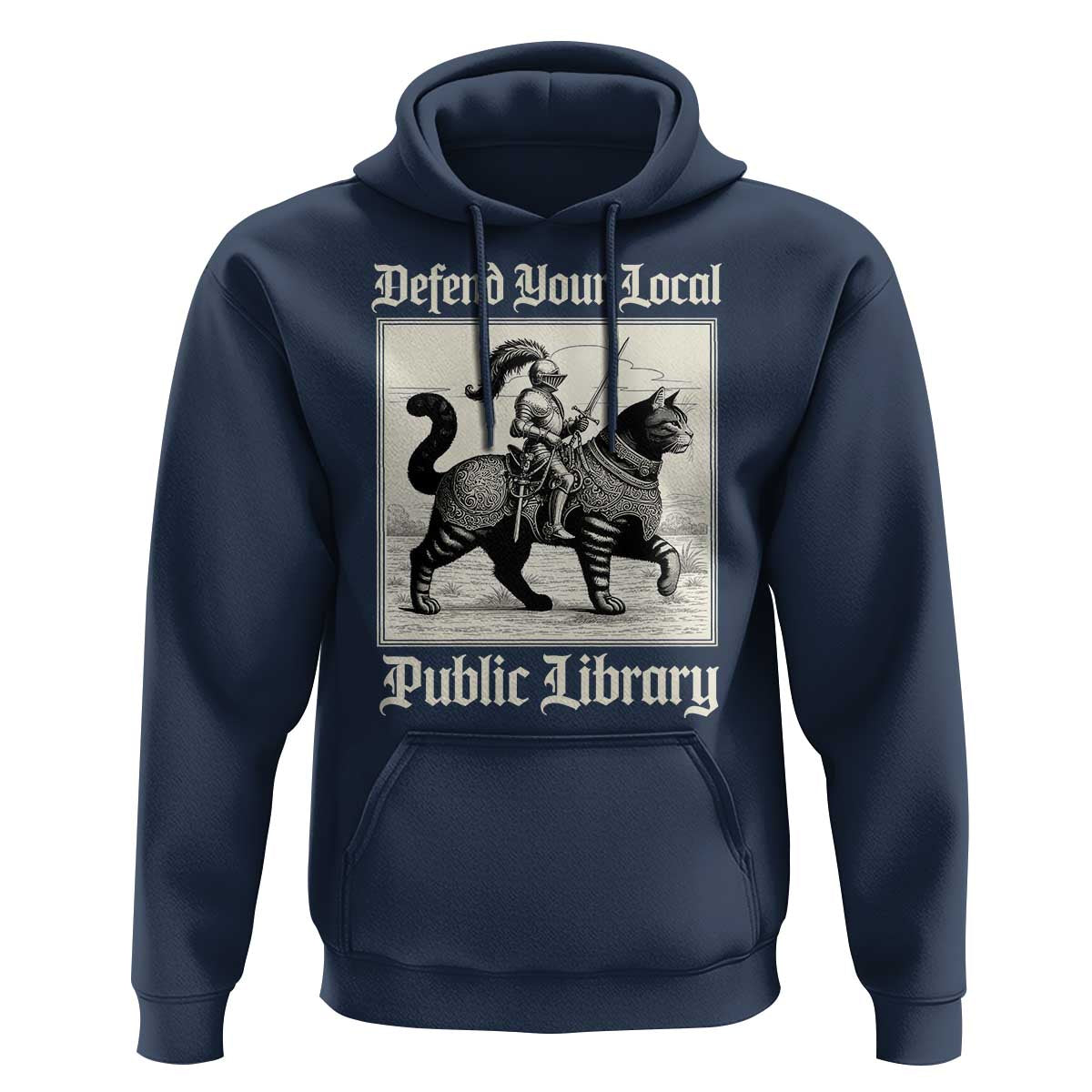 Defend Your Local Public Library Hoodie Knight Cat for Fantasy Book Lovers